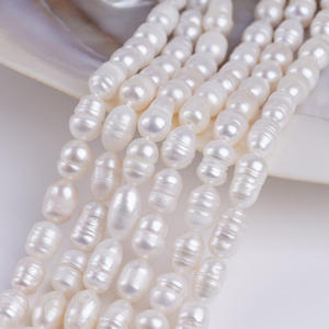 Perles en vrac colorées pour bijoux DIY, collier de 33 cm, perles naturelles d'eau douce en forme de riz blanc, 6-7/7-8 mm, enfilées - Product Image 4