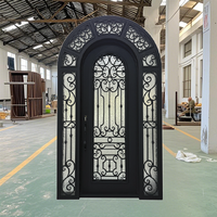 Porte en acier de style européen à double battant avec arche, portail de maison exquis en fer forgé