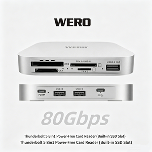 Lecteur de cartes Thunderbolt 5 8-en-1 avec fente M.2 SSD intégrée, CFexpress, CF, SD UHS-II, TF 4.0, Hub USB 3.2 10 Gbps, pour Mac Mini M4 - Product Image 3