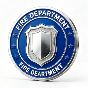 Moneda Conmemorativa Personalizada de Desafío de Bomberos, Plateada, Impresa con UV, de Doble Cara, Coleccionable, de Metal, con Hacha y Hidrante - Product Image 4