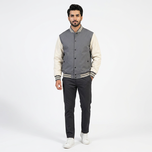 Veste varsity pour homme de haute qualité, unie, imperméable, col mandarin, manches régulières, broderie décorative, personnalisable - Product Image 1