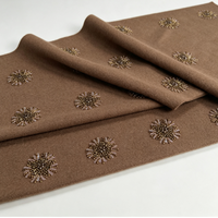 Tissu polyester épais effet laine café, broderie florale radiale vintage à perles tubulaires, pour tenues formelles d'hiver brodées pour filles et garçons