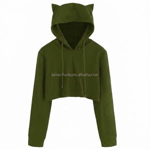 Wholesale Custom Women's 100% Cotton Hooded Pullover Sweatshirt KFHW05 Crop Top Girls Hoodie for Winter - Product Image 5