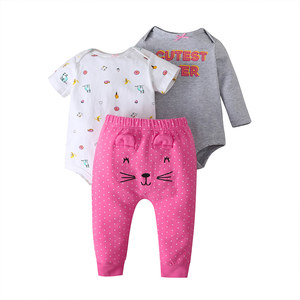 Vêtements pour bébés en gros : Ensemble 3 pièces 100 % coton, comprenant des bodys et un pantalon, pour nouveau-nés - Product Image 4