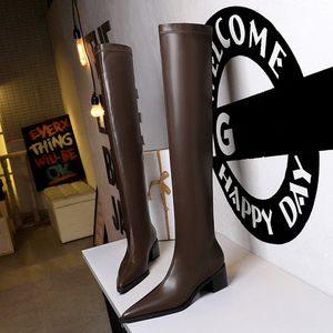 Cuissardes Bottes Femme Tube Fashion 5.5CM Heel Over Knee Thigh High Long Leather Boots for Women - Product Image 3