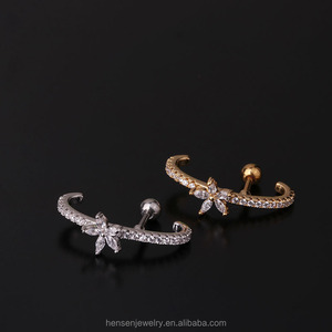 Gold Silver Flower Long Bar Lobe Cuff Cartilage CZ Earring Large Lobe Piercing <strong>Second</strong> Piercing Earring <strong>Studs</strong> - Product Image 5