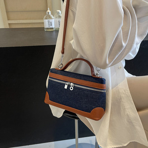 Bolso bandolera cuadrado pequeño de mano con bloque de Color vaquero a la moda para <span class=keywords><strong>mujer</strong></span>, superventas para <span class=keywords><strong>Amazon</strong></span> Trending, poliéster, un solo hombro - Product Image 4