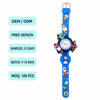 Reloj de Cuarzo Infantil con Diseño de Cohete Espacial Brillante y Giratorio