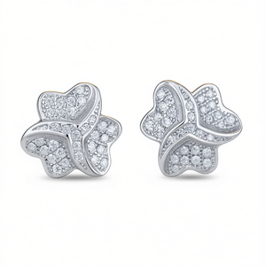 Orecchini a Perno E3346 in Oro Bianco con Fiore e Micro Inserto di Diamanti Taglio Brillante Rotondo, Gioiello Classico da Donna - Product Image 1