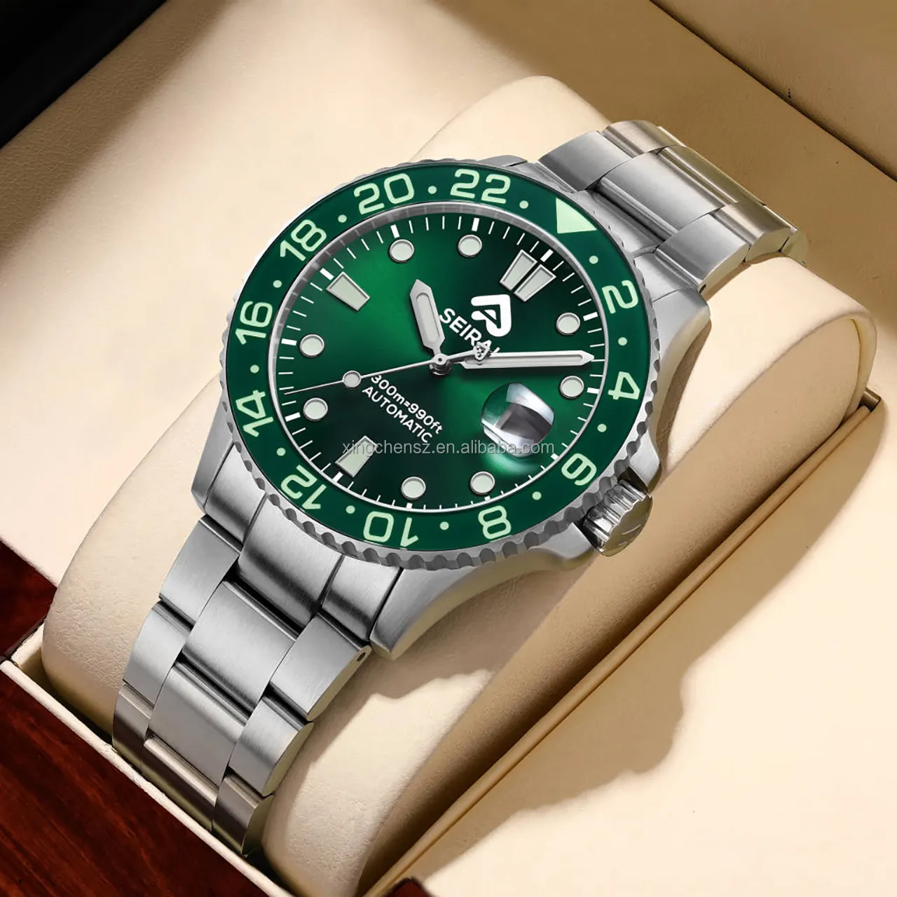 中国時計工場300atmサファイアベゼルとダイヤルグリーンカラーサファイアベゼルnh35自動メンズダイビング腕時計