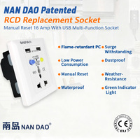 Prise murale universelle NANDAO 16A 250V PRCD avec 2 ports USB, protection contre les fuites, certifiée CE, norme UK/US/EU pour hôpital et domicile