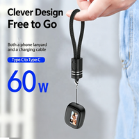 Cable de Carga Rápida PD de 60W con Doble Puerto Tipo-C, Trenzado de Nailon, Portátil, con Correa para Llavero, para Dispositivos USB-C y PC