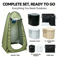Tente de confidentialité escamotable avec toilettes portables, gel et sacs pour déchets, abri de douche instantané pour le camping, les voyages en voiture et la famille