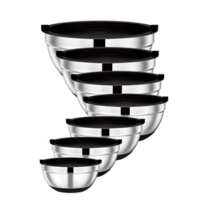 Bol à salade en acier inoxydable poli de haute qualité avec couvercles en silicone, ensemble de bols écologiques pour la pâtisserie et le mélange - Product Image 1