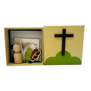 Holy Week Box Set Easter Decorations Religious Wood Craft Gift Box with Cross and Figurine - Product Image 1