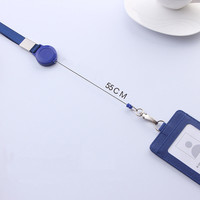 Porte-badge professionnel en cuir PU de qualité avec cordon rétractable et 2 emplacements pour cartes