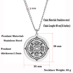 Amulette en acier inoxydable, <span class=keywords><strong>sceau</strong></span> <span class=keywords><strong>de</strong></span> <span class=keywords><strong>Salomon</strong></span>, roue du destin, collier pendentif protecteur <span class=keywords><strong>de</strong></span> l'archange - Product Image 4