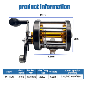<span class=keywords><strong>Moulinet</strong></span> de pêche à la traîne entièrement métallique 3.9:1, résistance maximale 25 kg, tambour en fer robuste, manivelle lente, grande capacité pour la pêche en haute mer - Product Image 6