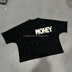 เสื้อยืดโอเวอร์ไซส์ทรงบ็อกซี่แบบครอปสำหรับผู้ชาย ปักลายปักโลโก้ตามสั่ง ประดับด้วยคริสตัล - Product Image 3