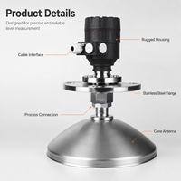 Transmetteur de niveau radar FMCW 80 GHz pour liquides agressifs, portée 15 m, précision élevée +/- 2 mm, sortie HART 24 VDC, capteur de niveau HF55