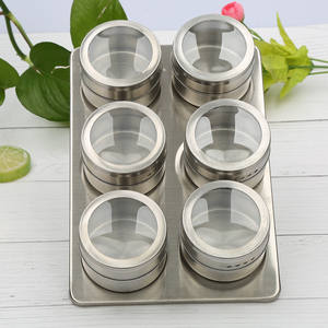 Stainless Steel Magnetic <b>Spice</b> <b>Jars</b> Set with Rack Wall Mount Pot <b>Spices</b> Seasoning Storage Container with Sifter Lids - Product Image 2