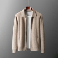 Ensemble deux pièces tricoté en laine mérinos 100% pour homme, avec logo personnalisé OEM : Manteau épais zippé et pantalon droit ample