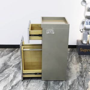 Carrito de Peluquería de Madera Maciza Plateada de Lujo, con Cajones, Taburete de Peluquería, Muebles de Salón - Product Image 5