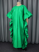 Robe Boubou Africaine Translucide Plissée Unie Décontractée Ample à Manches Cloche, Robe Longue Maxi Volantée Grande Taille pour Femme – Idéale pour l'Été