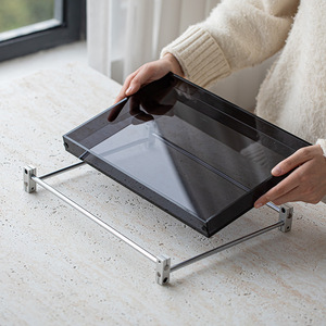Guanlan Acrylic <b>Tea</b> <b>Tray</b> Rectangular Black With Aluminum Base Elegant For Home Use - Product Image 2