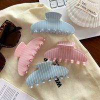 Jepit Rambut Model Hiu Bergaris Pink Biru Bahan Asetat untuk Wanita, Hadiah Buatan Tangan 10cm