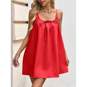 Women Summer Sleeveless Mini Dress <b>Tie</b> <b>Back</b> Loose Waist Casual Swimsuit Coverup 100% Polyester - Product Image 2