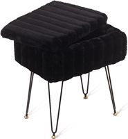 Hanyee Tabouret de coiffeuse en tissu imitation fourrure de teddy à rayures verticales, avec pieds en métal à chevrons et rangement dissimulé, pour chambre à coucher