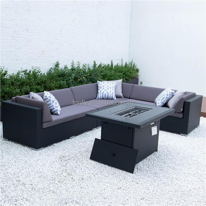 Patio Garden Outdoor Furniture Sets With Fire Pit Table Modern Rattan Sofa Waterproof Sectional Sofa Set