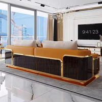 Ensemble Canapé Italien Luxe Léger – Cuir Véritable Contemporain Haut de Gamme & Bois Massif, Fabriqué à Foshan