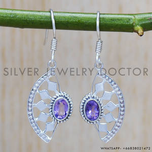 Pendientes de Plata de Ley 925 estilo boda con piedras preciosas de amatista, joyería elegante para mujer, precio al por mayor a granel - Product Image 2