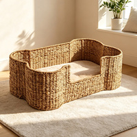 Lit pour animaux de compagnie en forme d'os, en jonc de mer, maison de repos confortable pour chats, panier pour animaux de compagnie en rotin fait main