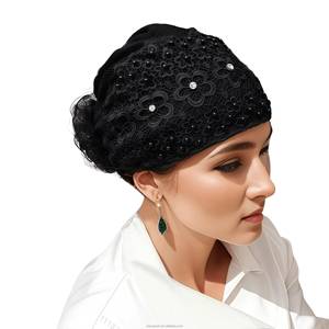YASEEN Fashionable Women's Soft Headscarf <b>Hat</b>, Breathable and Eco-friendly Muslim Lace Pearl Headscarf, Suitable for All Seasons - Product Image 1