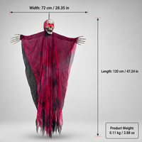 Squelette suspendu d'Halloween SIPKLR de 47,24 pouces avec yeux LED rouges, décoration fantôme noir et rouge pour la maison et les fêtes