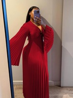 Robes tendance pour femmes grandes tailles, décontractées, élégantes, couleur unie, manches longues, col en V, coupe trapèze, robes plissées d'été pour femmes