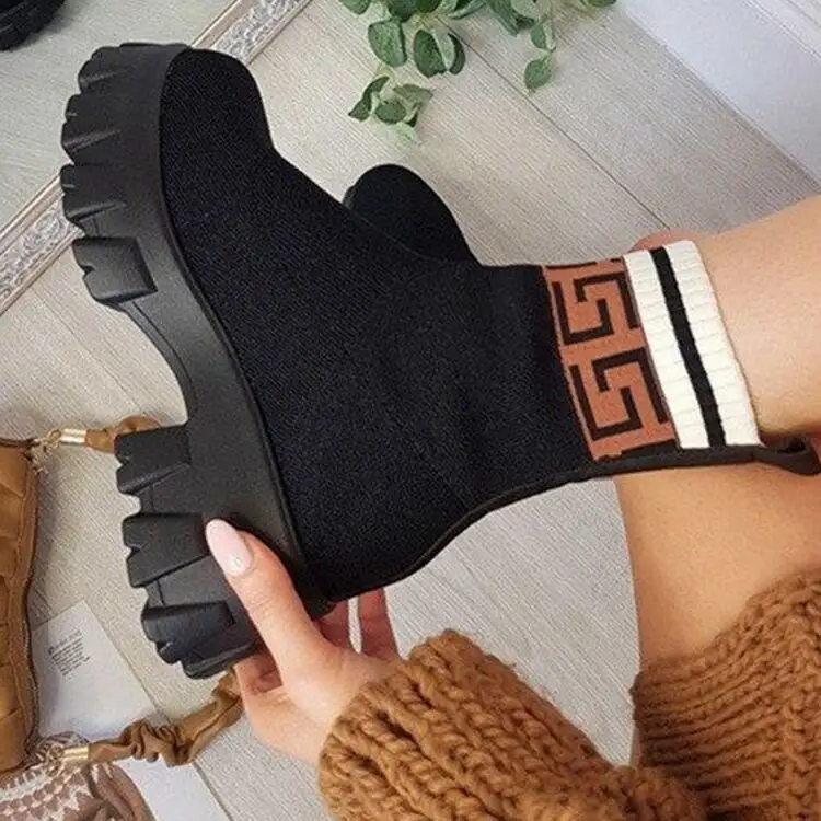 Knitted Sock Ankle Short Tube Boots Women's Platform Plus Size Boots