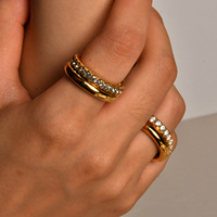 Bague empilable multicouche en zircon, bijoux de mode, bagues en acier inoxydable inaltérable, Joyas De Acero Inoxidable Al Por Mayor