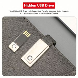 สมุดบันทึกอัจฉริยะพร้อมที่ชาร์จไร้สายแบบกำหนดเอง  สมุดบันทึกหนังพร้อมพาวเวอร์แบงค์  ไส้ในกระดาษเปลี่ยนได้ พร้อมดิสก์ USB  และตัวล็อค  เหมาะสำหรับเป็นของขวัญ - Product Image 6