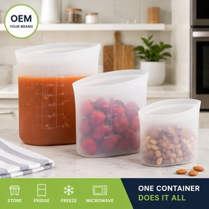 حاوية طعام سيليكون خالية من مادة BPA بثلاثة أحجام قابلة لإعادة الاستخدام آمنة للثلاجة والفريزر والميكروويف وغسالة الأطباق معتمدة من FDA وLFGB من المصنع الأصلي - Product Image 2