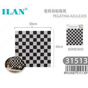 Adesivi per Piastrelle Ilan Autoadesivi 30x30cm, Motivo a Scacchiera, Decorazione per Pareti della Cucina - Product Image 1