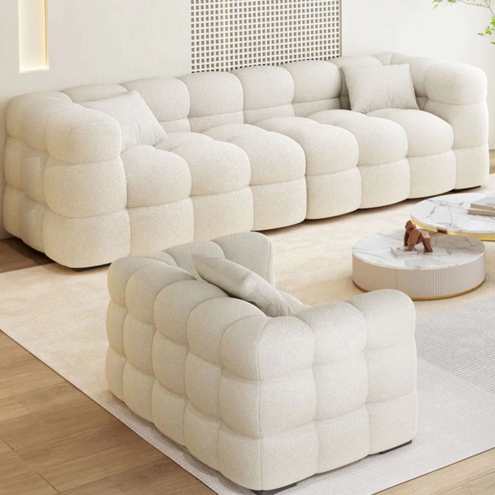 Living Room Sheepskin Settee Couch Teddy Fabric Boucle Sofa Fabric Lambskin