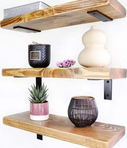 Wooden 3 Tier Wall <strong>Shelf</strong> Natural <strong>Pine</strong> Carbonized Farmhouse Floating <strong>Shelf</strong> Wall Mounted for Bathroom Kitchen - Product Image 6