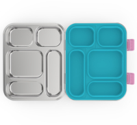 AIBAO RVS Tiffin Bento Lunchbox Verwarmbaar Magnetronbestendig Lekvrij 5 compartimenten 1167ml inhoud Siliconen deksel