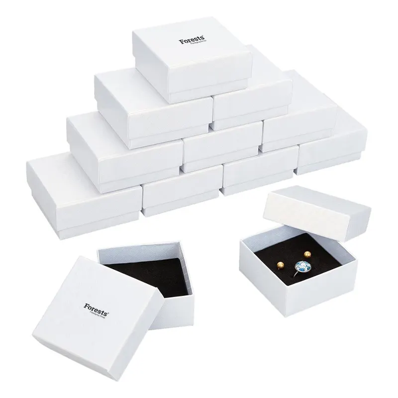 Düşük fiyat fantezi tasarım kare beyaz sünger yüzük kolye kolye hediye ambalaj için karton takı kutuları