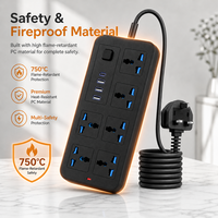 Multiprise en cuivre pur ABS 10A haute puissance, 6 prises, 3 ports USB-A, 1 port USB-C, câble de 2 m, normes européennes/britanniques