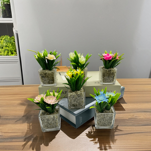 Mini trong nhà/ngoài trời nhân tạo Bonsai Chuối nhỏ nồi nhựa trang trí tùy chọn giáng sinh hoa thủy tinh ô liu bán buôn - Product Image 3